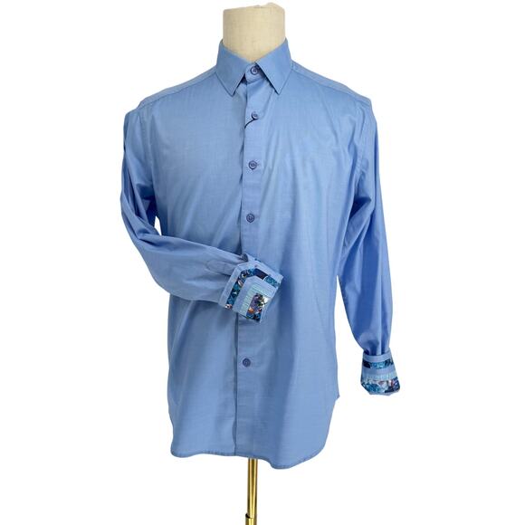 Robert Graham Woven Button Front Long Sleeve Shirt Rutherford Solid Light Blue M - Picture 1 of 9